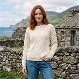 Merino Wool Cable Crew Neck Aran Sweater