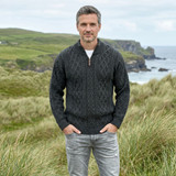 Merino Wool Half Zip Aran Sweater