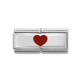 Classic Silver Engravable Red Heart Double Charm