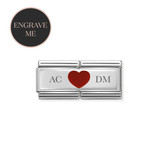 Classic Silver Engravable Red Heart Double Charm