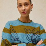Emma Embroidered Stripe Jumper - Blue/Khaki