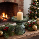 Green Glass Christmas Tree Candle Holder - Small 