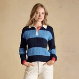 Striped Cotton Cable Knit Rugby Jumper