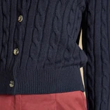 Cable Knit Button Up Cardigan - Navy