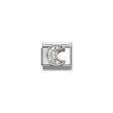 Rich White Moon - Stainless Steel, Cubic Zirconia & 925 Sterling Silver Composable Charm