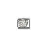 Rich White Flower - Stainless Steel, Cubic Zirconia & 925 Sterling Silver Composable Charm