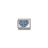 Rich Light Blue Heart - Stainless Steel, Cubic Zirconia & 925 Sterling Silver Composable Charm