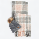 Saltburn Beanie & Tartan Scarf Gift Set - Grey Rose