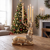 Sitting Gold Deer with Candle Holders