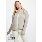 Aran Woollen Mills Supersoft Merino Wool Button Neck Cardigan Oat_10001