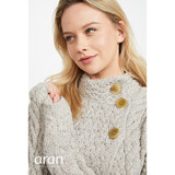 Aran Woollen Mills Supersoft Merino Wool Button Neck Cardigan Oat_10002