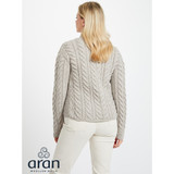 Aran Woollen Mills Supersoft Merino Wool Button Neck Cardigan Oat_10003