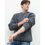 Aran Woollen Mills Traditional Hand-Knit Crew Neck Aran Sweater Grey_10002