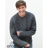 Aran Woollen Mills Traditional Hand-Knit Crew Neck Aran Sweater Grey_10003
