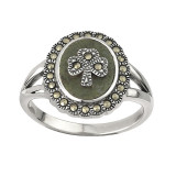 Solvar Sterling Silver Marcasite Shamrock Marble Ring_10001