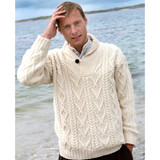 West End Knitwear Dublin Shawl Collar Aran Sweater Natural_10001