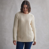 Una Honeycomb Crew Neck Aran Sweater_10005