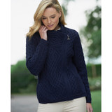 West End Knitwear Shannon Side Zip Aran Cardigan Navy_10001