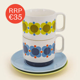 Orla Kiely Atomic Flower Stacking Cappuccino Teacup & Saucer Set of 2