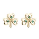 Solvar 14K Gold Emerald Shamrock Stud Earrings_10001