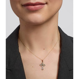 14K Two Tone Gold Emerald Cross Pendant