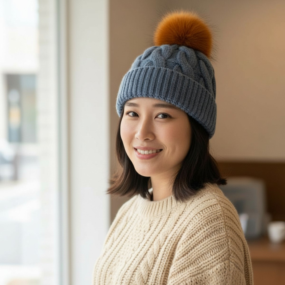 Svana Bobble Hat - Denim | Kilkenny Design