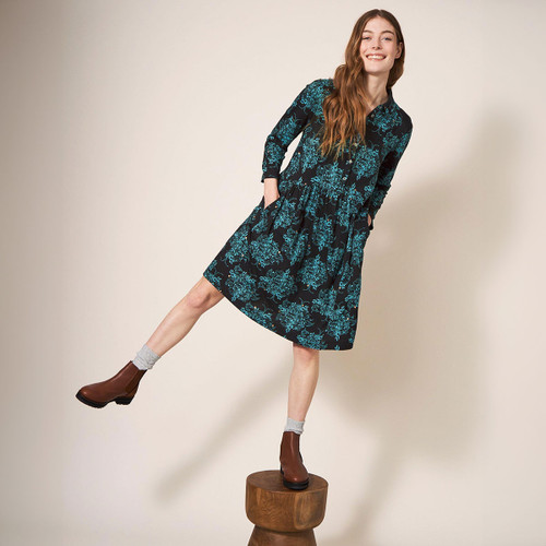 everly shirt dress Everly Jersey Dress in TEAL MULTI