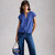 Nicole Linen Blend Notch Neck Top - Bright Blue