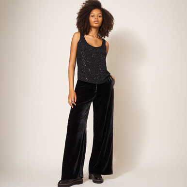 PURE JILL VELOUR SLIM-LEG PANTS