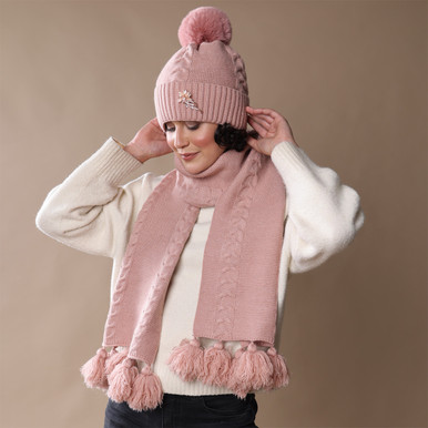 Pink Knit Hat And Scarf Aideen Brooch Hat Scarf Set Dusty Pink
