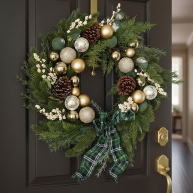2022white × green christmas wreathe① White Sugar Berry, Pinecone & Winter Greenery Christmas Front Door