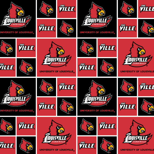 NCAA Cotton Print- Louisville Block Fabric