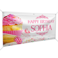 birthday banner with cupcakes and frosting