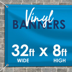 long 32' x 8' custom printed vinyl banner hem and grommets