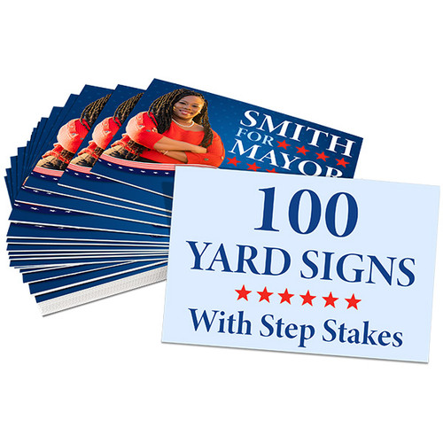 100 bulk yard signs full color with step stakes