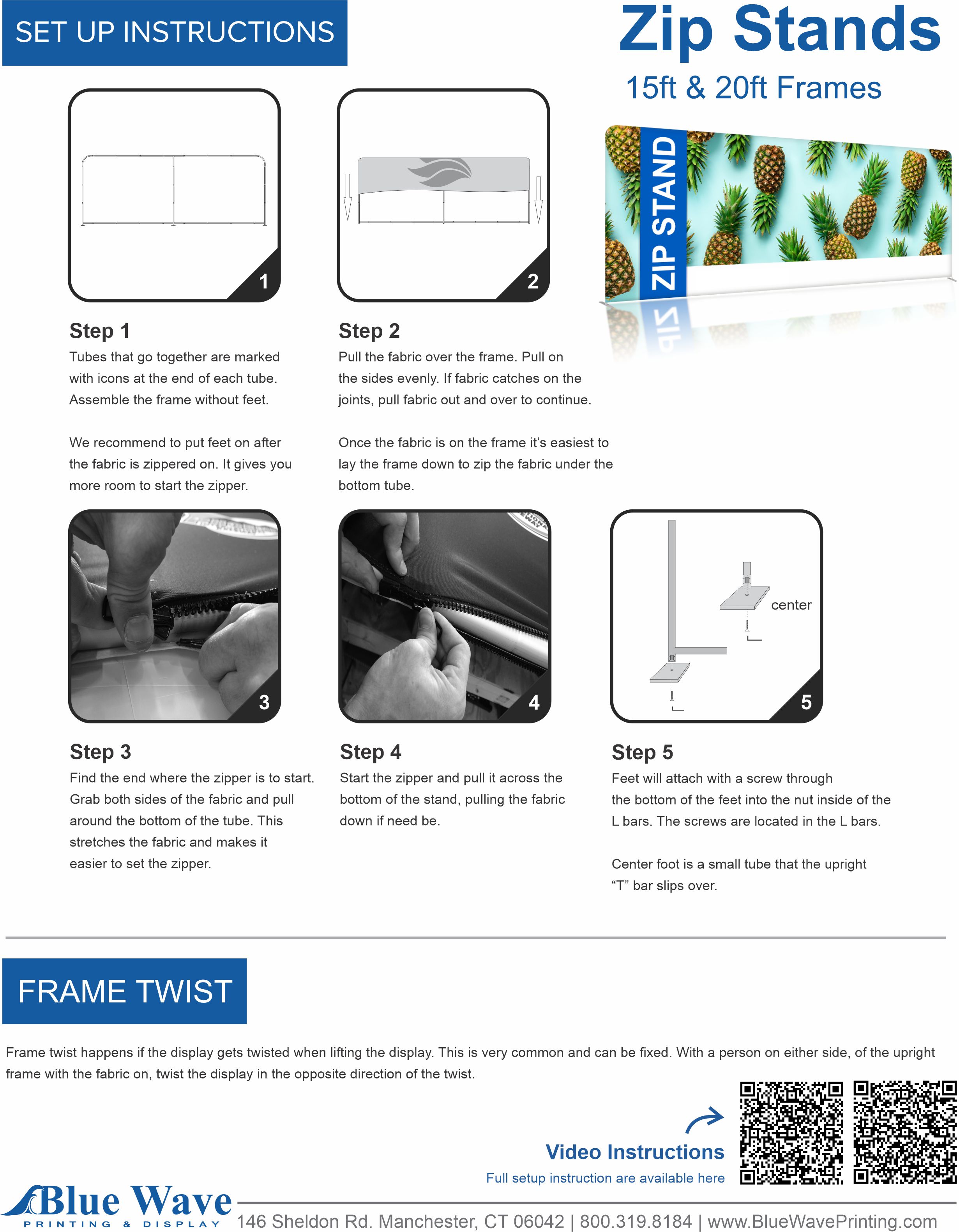 set up instructions for zip stands