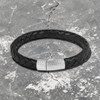 Rhodium & Black Leather Giza Double Click Pelle Bracelet