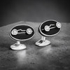 Sports Ice Racing Car Cufflinks With Black Enamel