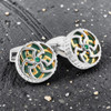 Rotating Trinity Cufflinks Green Enamel With Swarovski Crystals