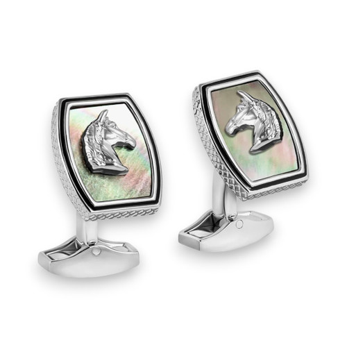 Tonneau Ascot Horse Cufflinks With Black Mother Of Pearl