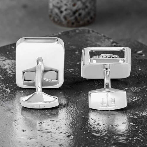 Quadrato Gear Cufflinks With Silver & Black Enamel Palladium Plated