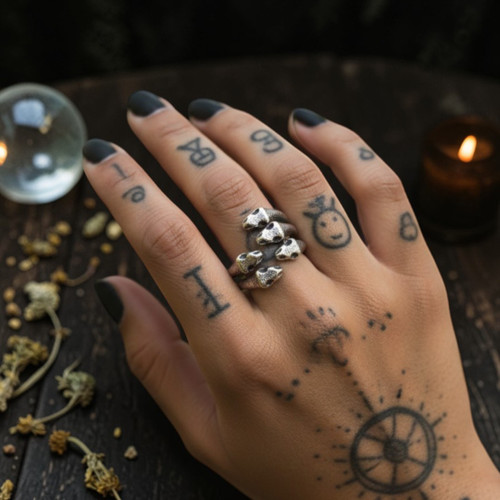 4 Head Snake Ring Sterling Silver With Stones