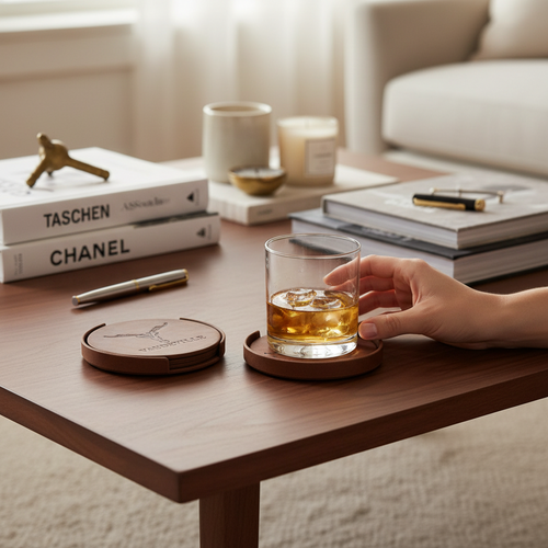 Vaudeville Leather Coasters - Brown