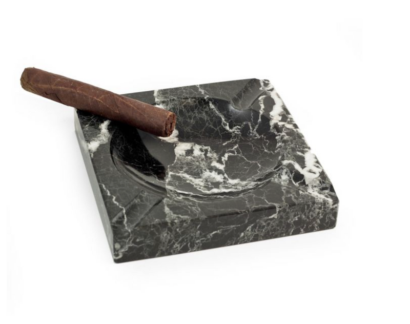 Square Black "Zebra" Marble Four Cigar Ashtray
