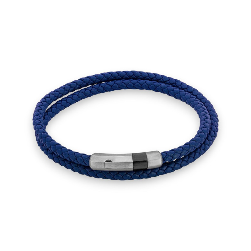 Blue Octagon Click Pelle Double Wrap Leather Bracelet