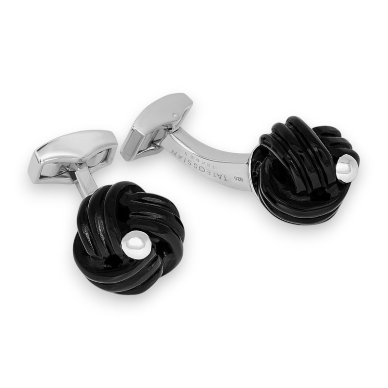 Sterling Silver Knot Cufflinks With Onyx