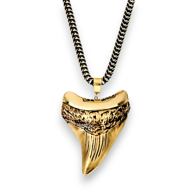 Megalodon Tooth Tubular Necklace Gold