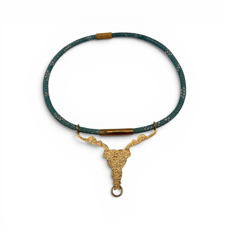 Vaudeville Collar - Turquoise Snake Leather