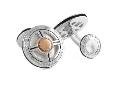 Sterling Silver Rhodium-plated with MOP /& Black Enamel Cuff Links