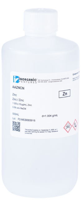 AAZNCN | Inorganic Ventures 1000 ppm Zinc (Zn) in Cyanide Standard